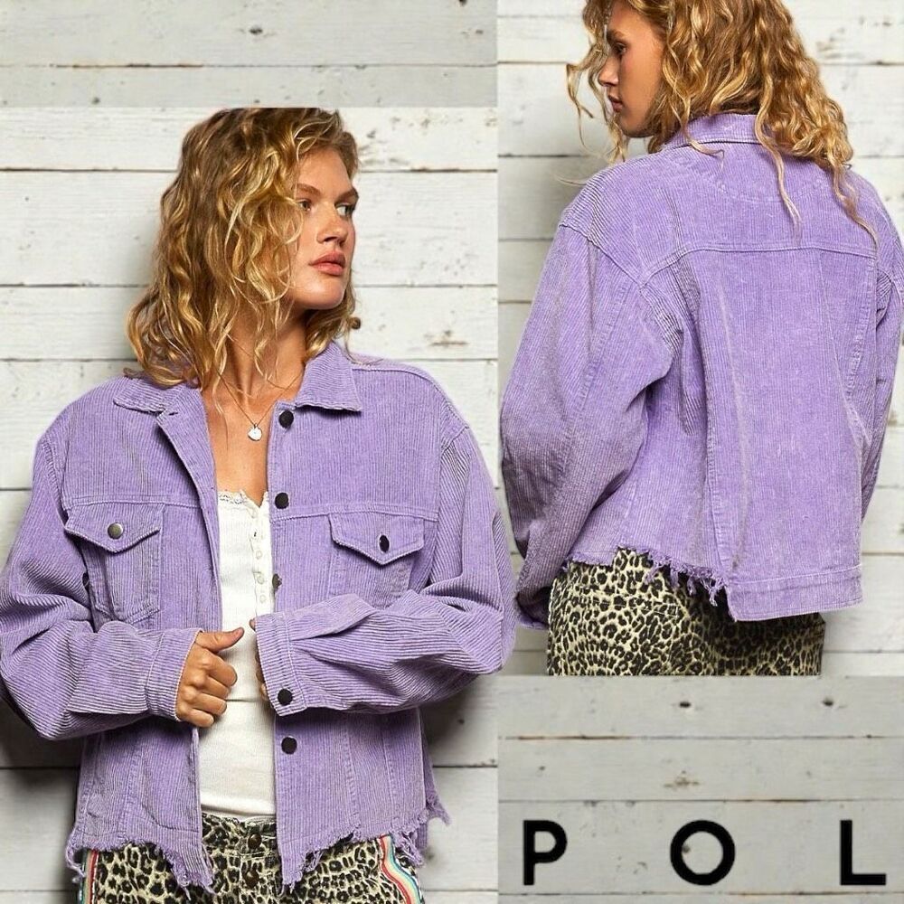 POL Purple Shacket Button Down Corduroy Trucker Layering Jacket Medium NEW